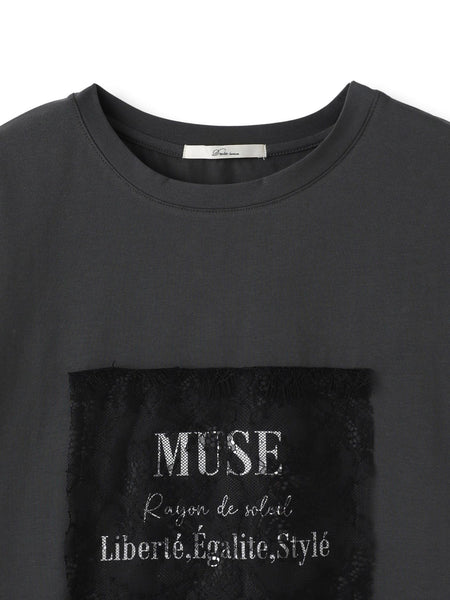 レースたたき付けプリントTシャツ
