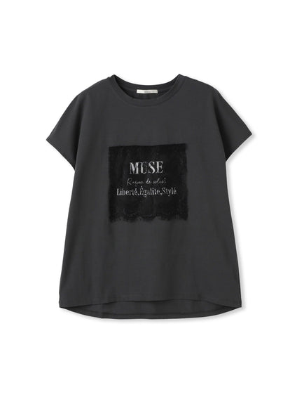 レースたたき付けプリントTシャツ