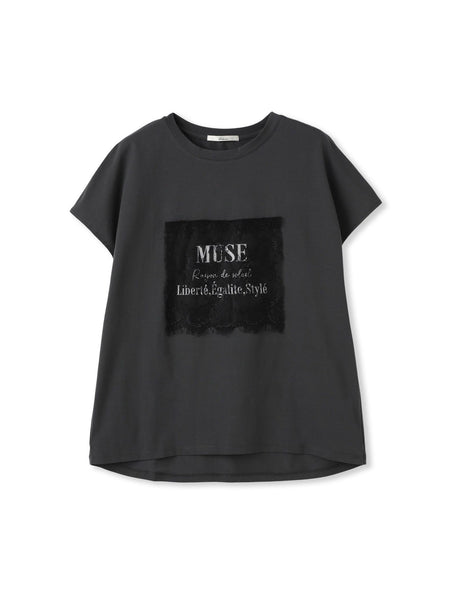 レースたたき付けプリントTシャツ