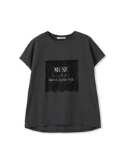 レースたたき付けプリントTシャツ