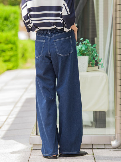 【WEB限定】デニムカーブパンツ≪洗濯機で洗える≫