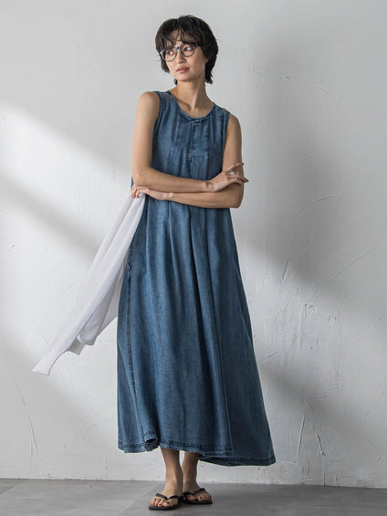 ゆれるデニムノースリーブワンピース