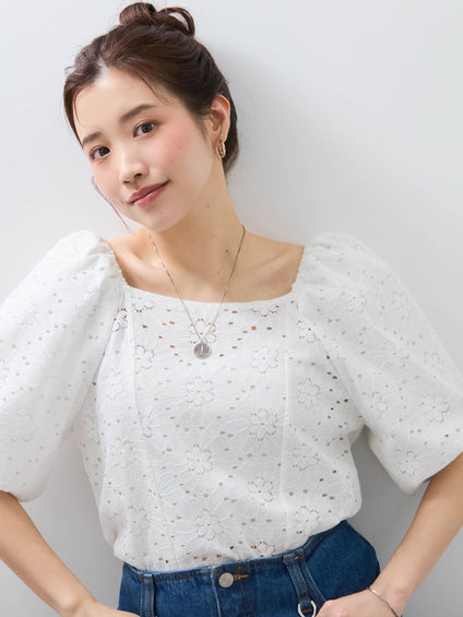 【SHIORI IRIE コラボ】2WAYオフショルレースブラウス≪手洗い可能≫