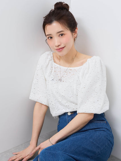 【SHIORI IRIE コラボ】2WAYオフショルレースブラウス≪手洗い可能≫
