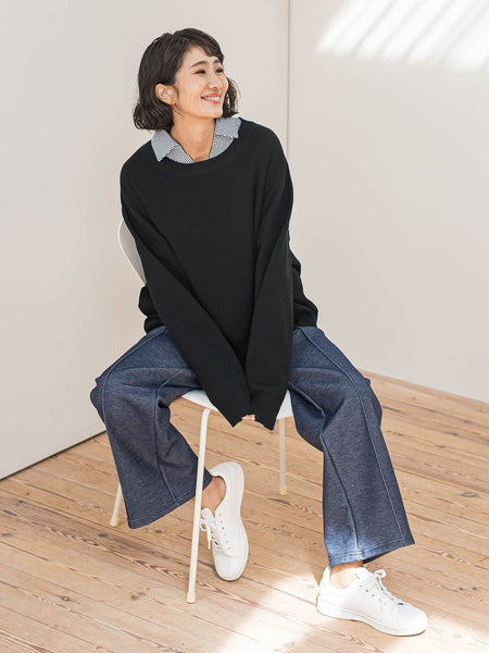 【WEB限定/大きいサイズ】”楽暖”裏起毛ワイドパンツ≪洗濯機で洗える≫