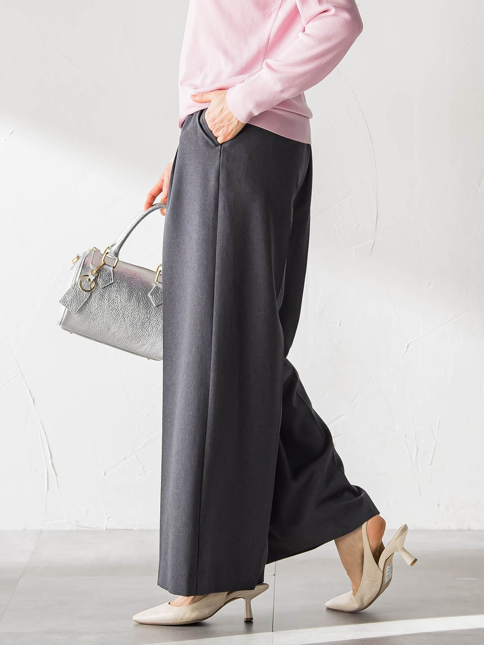 ソフィーツイルストレッチワイドパンツ ≪洗える≫