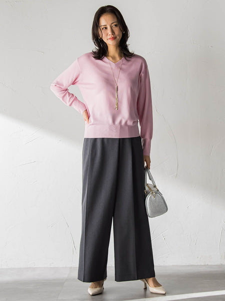 ソフィーツイルストレッチワイドパンツ ≪洗える≫