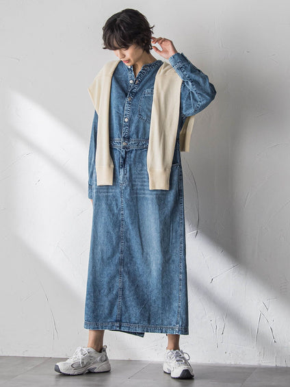 デニムバンドカラーシャツワンピース