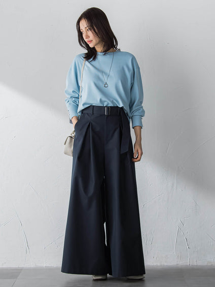 【新色追加】袖ボタンクルーネックニット ≪手洗い可能≫