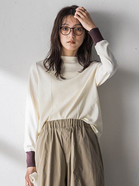 【新色追加】ボトルネック配色ニットプルオーバー≪手洗い可能≫