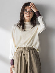 【新色追加】ボトルネック配色ニットプルオーバー≪手洗い可能≫