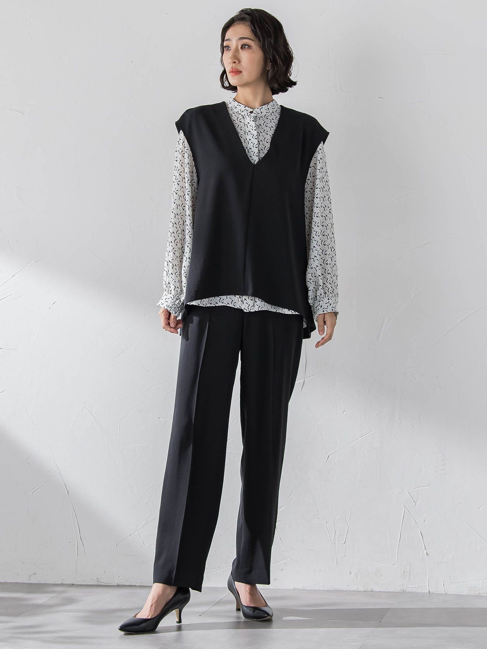 【大きいサイズ】ハイストレッチカルゼストレートパンツ