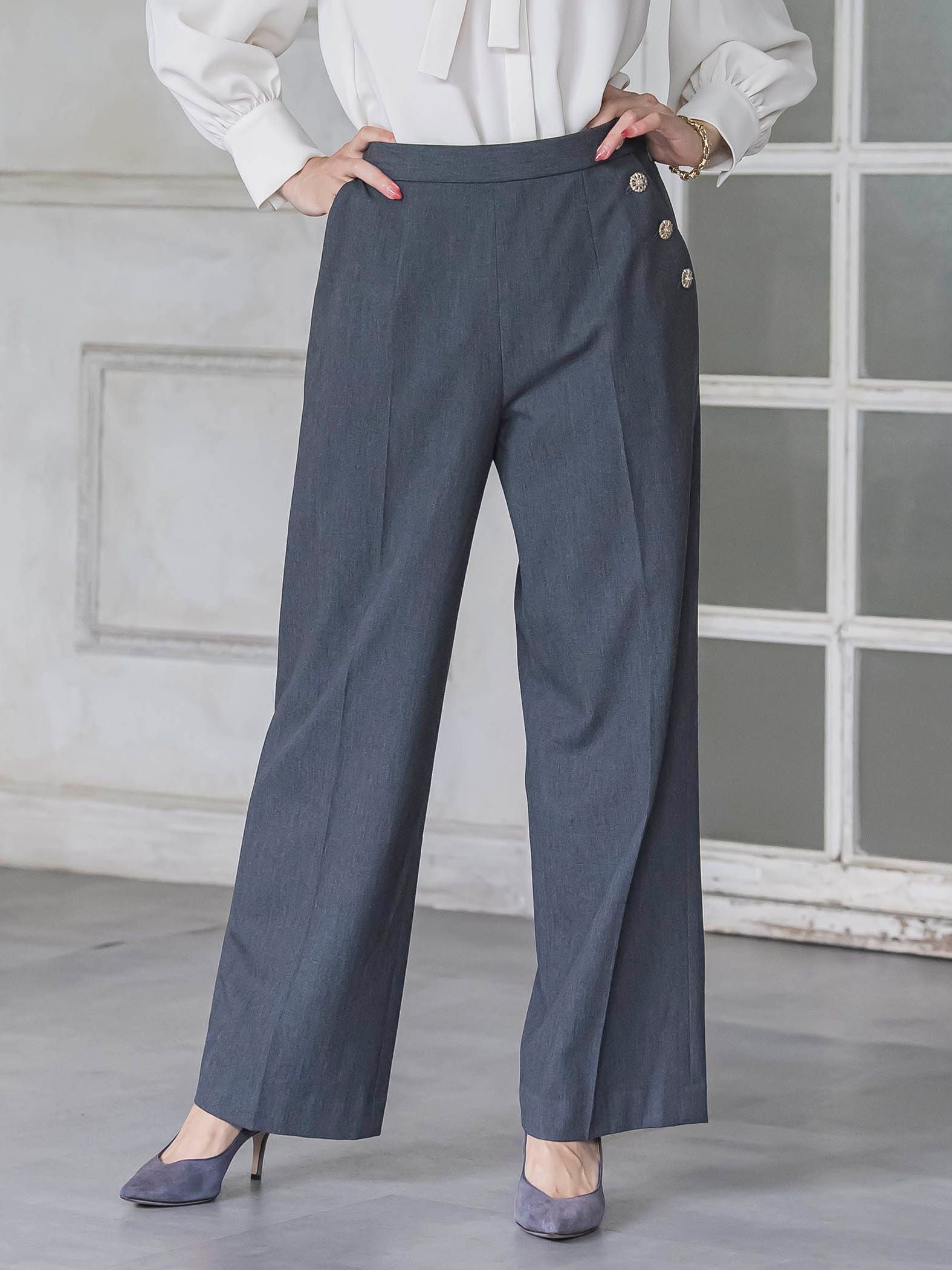 キラキラボタンワイドパンツ≪手洗い可能≫