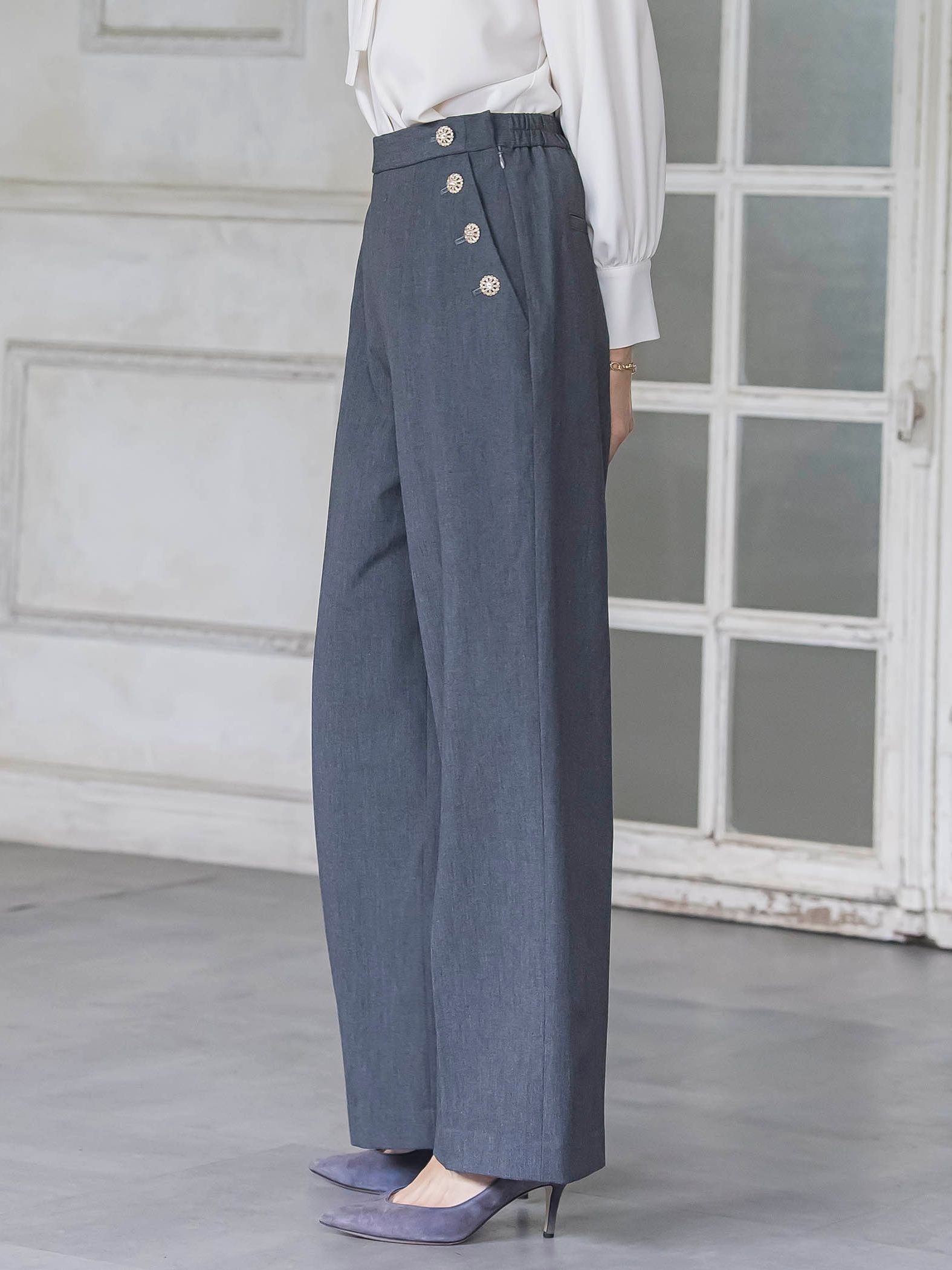 キラキラボタンワイドパンツ≪手洗い可能≫