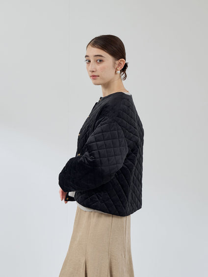 ベロアキルティングノーカラージャケット