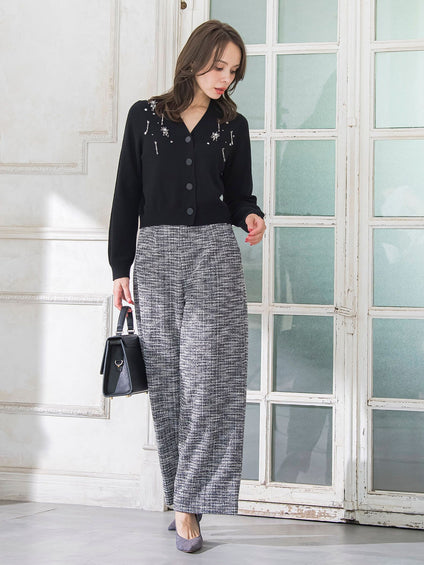 Vネックビジューカーディガン≪手洗い可能≫