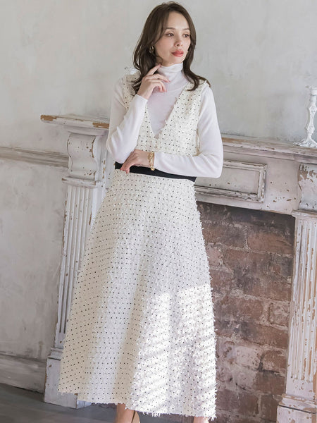 リボンドットツイードワンピース