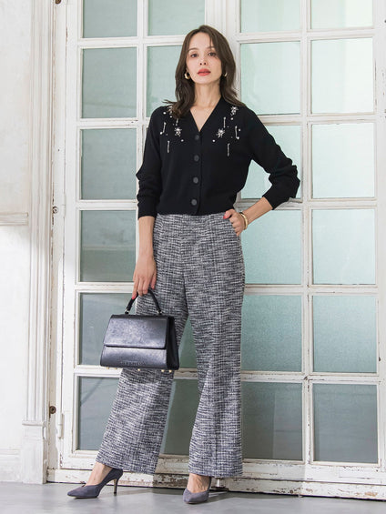 Vネックビジューカーディガン≪手洗い可能≫