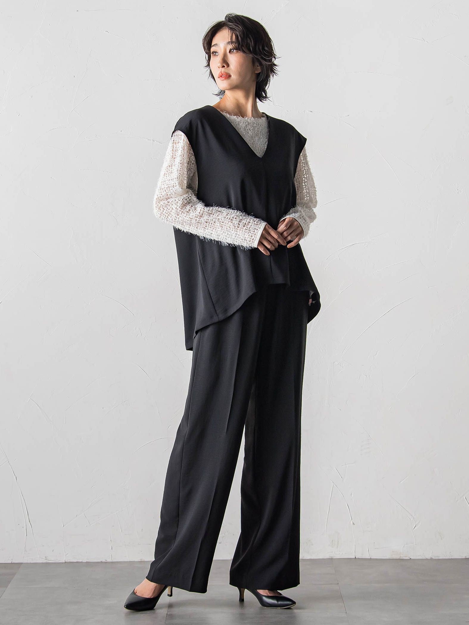 ハイストレッチカルゼワイドパンツ