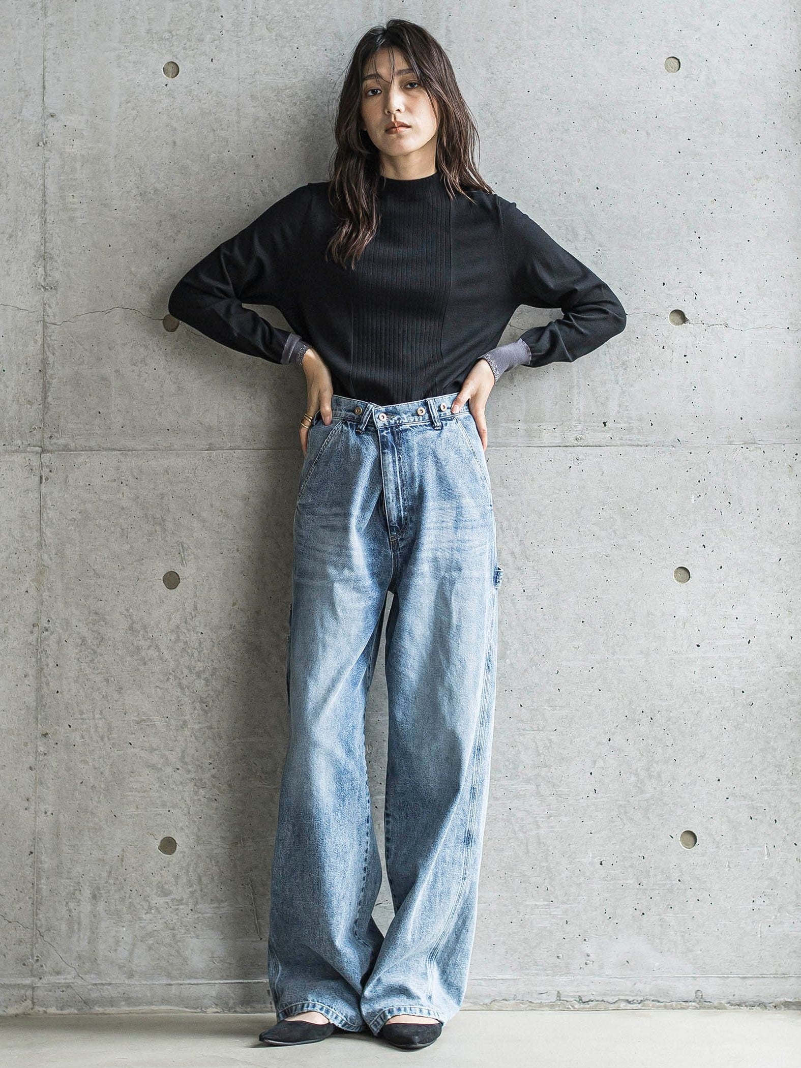 ボトルネック配色ニットプルオーバー≪手洗い可能≫