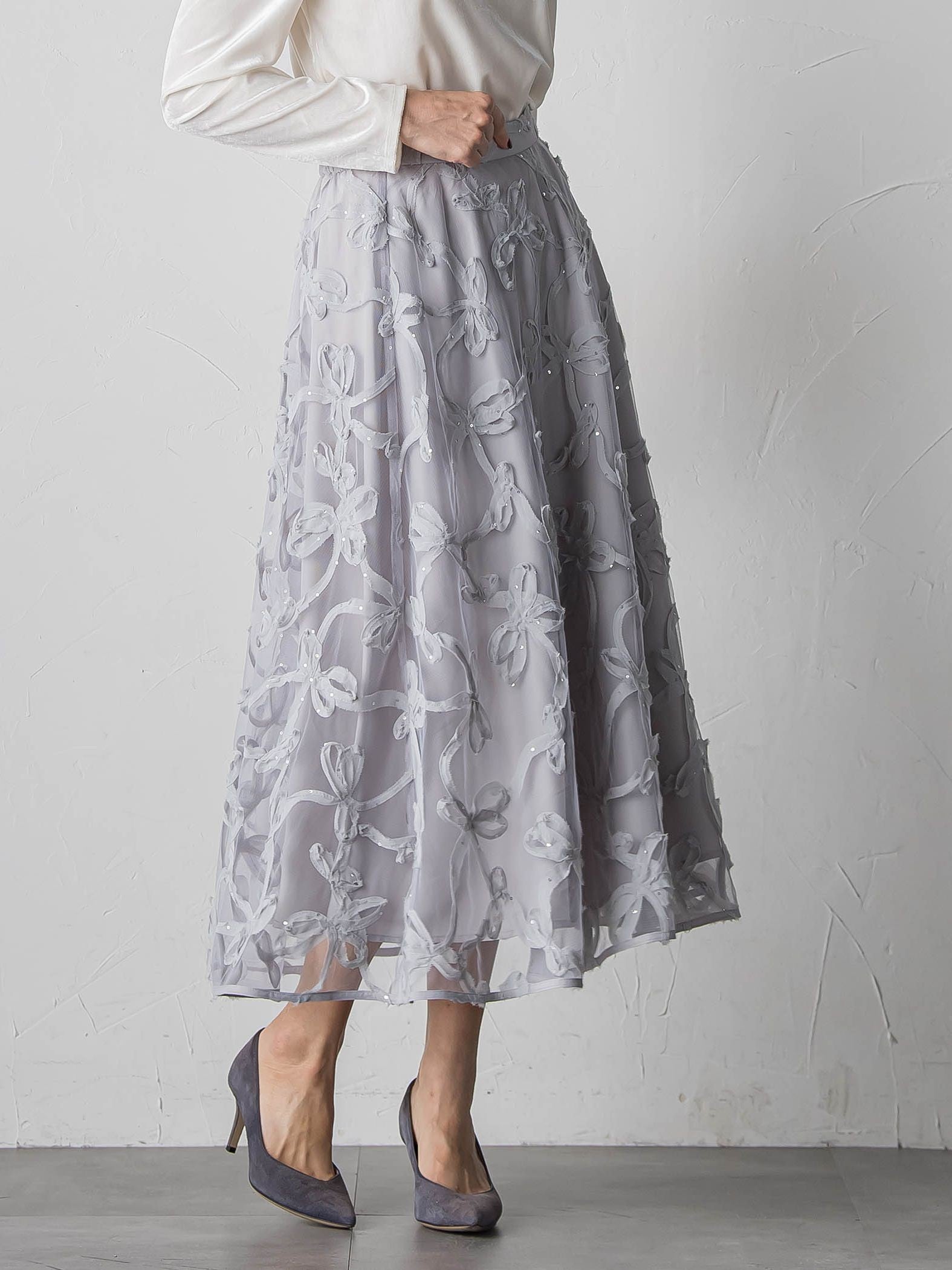 スパンコールテープチュールスカート