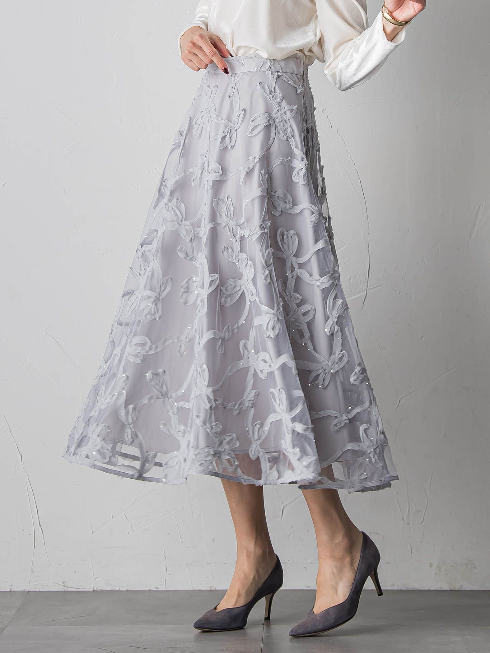 スパンコールテープチュールスカート