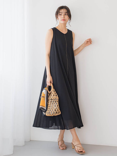 麻調シアー2WAYシャーリングワンピース≪手洗い可能≫