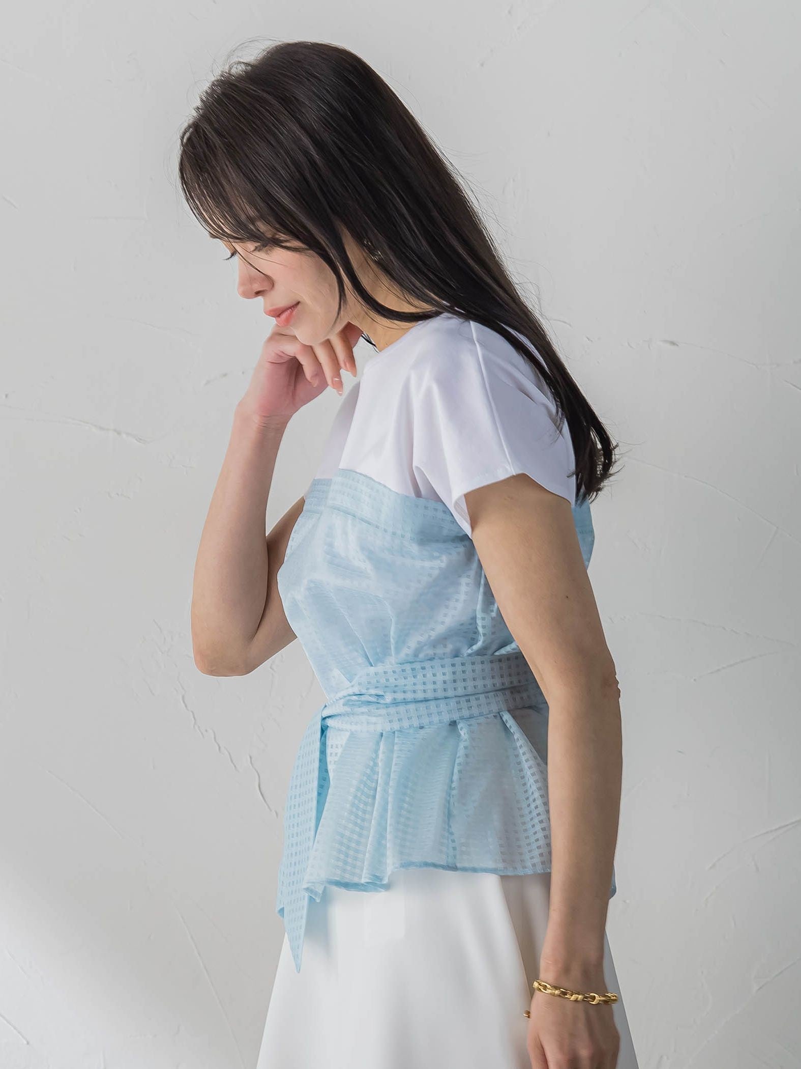 ビスチェ風ラッセルレースカットソー