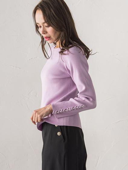 袖フリルパールリブニット