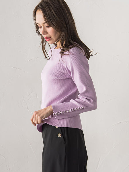 袖フリルパールリブニット