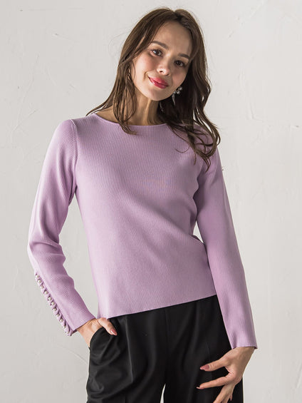 袖フリルパールリブニット