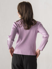 袖フリルパールリブニット