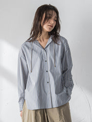 ストライプフーディオーバーシャツ≪手洗い可能≫