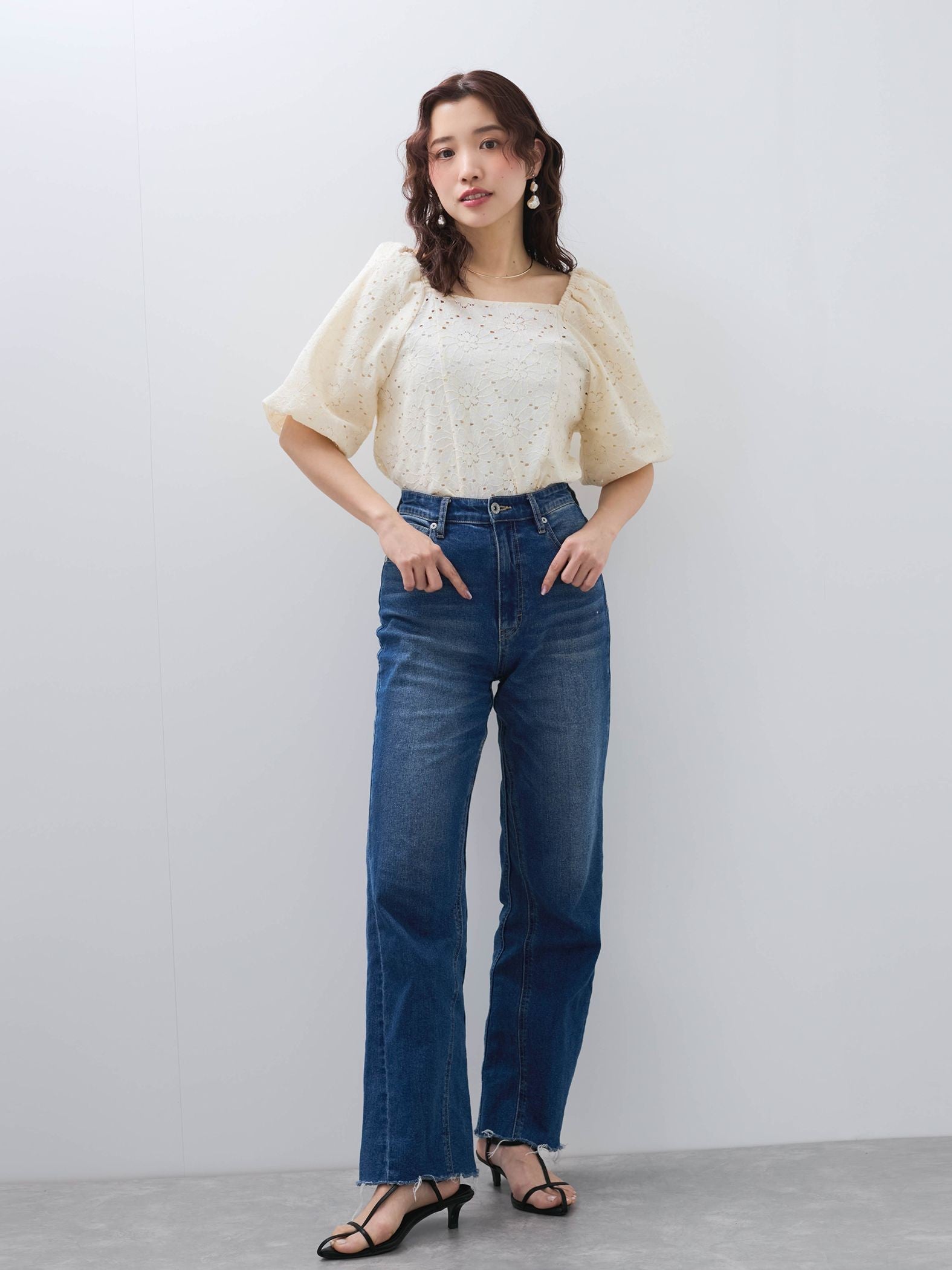【SHIORI IRIE コラボ】2WAYオフショルレースブラウス≪手洗い可能≫