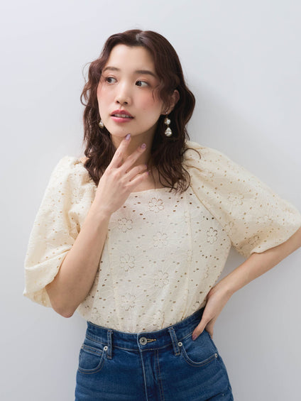 【SHIORI IRIE コラボ】2WAYオフショルレースブラウス≪手洗い可能≫