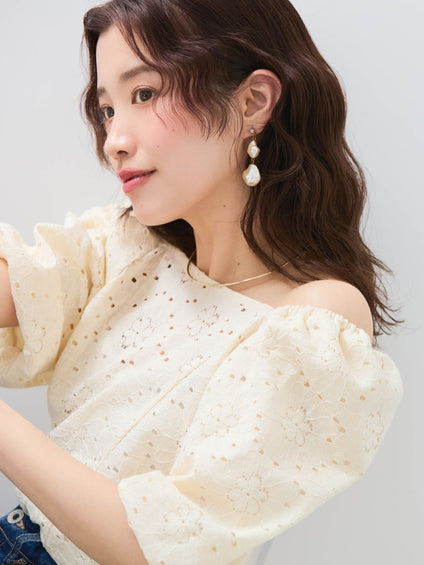 【SHIORI IRIE コラボ】2WAYオフショルレースブラウス≪手洗い可能≫