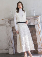 リボンドットツイードワンピース