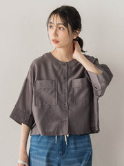 【WEB限定】シアーサテンバンドカラーブラウス