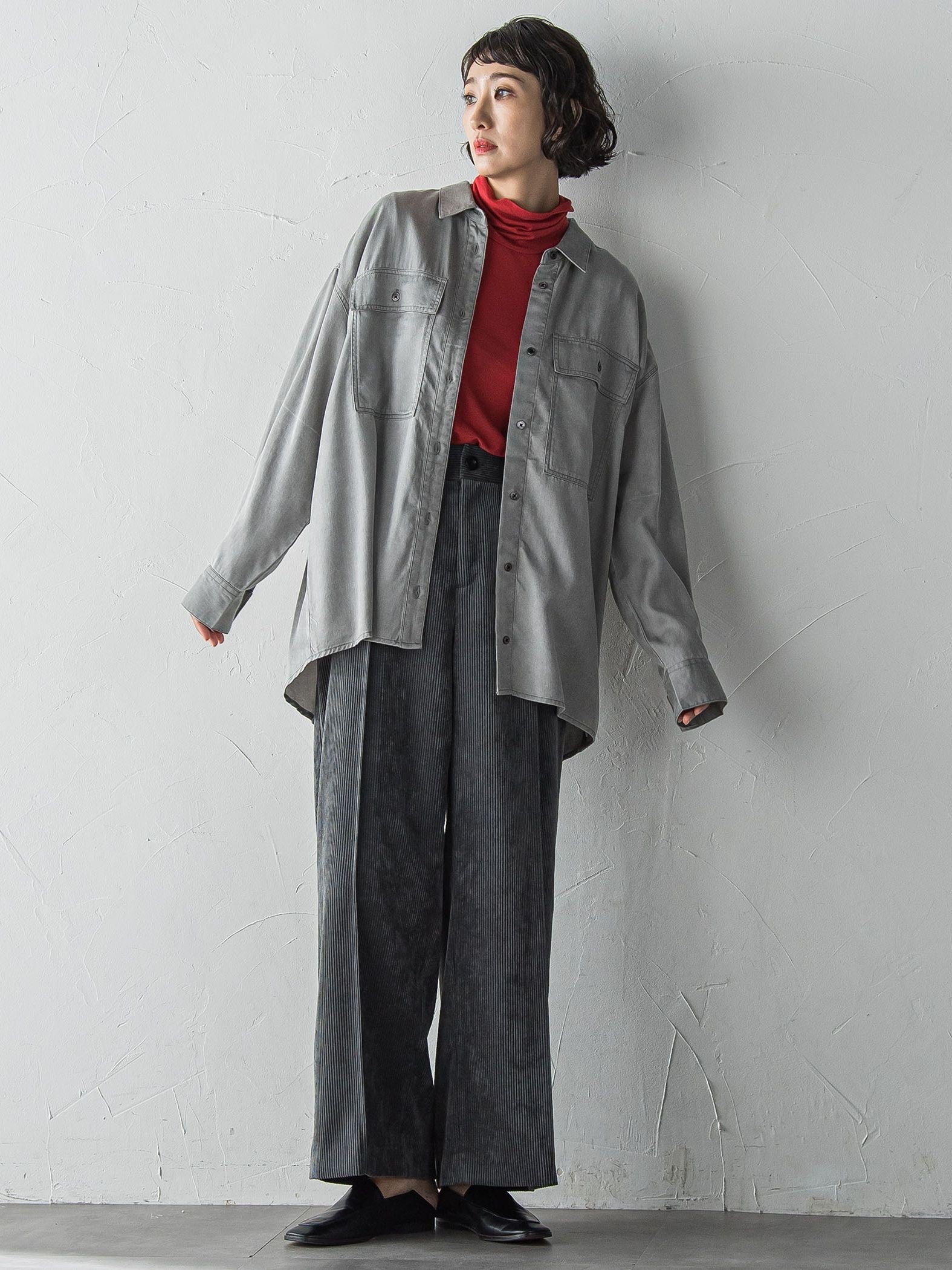 【大きいサイズ】【biyori】モダールデニムシャツ≪洗濯機で洗える≫