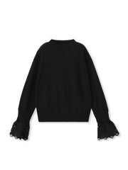 袖口レースドッキングニット