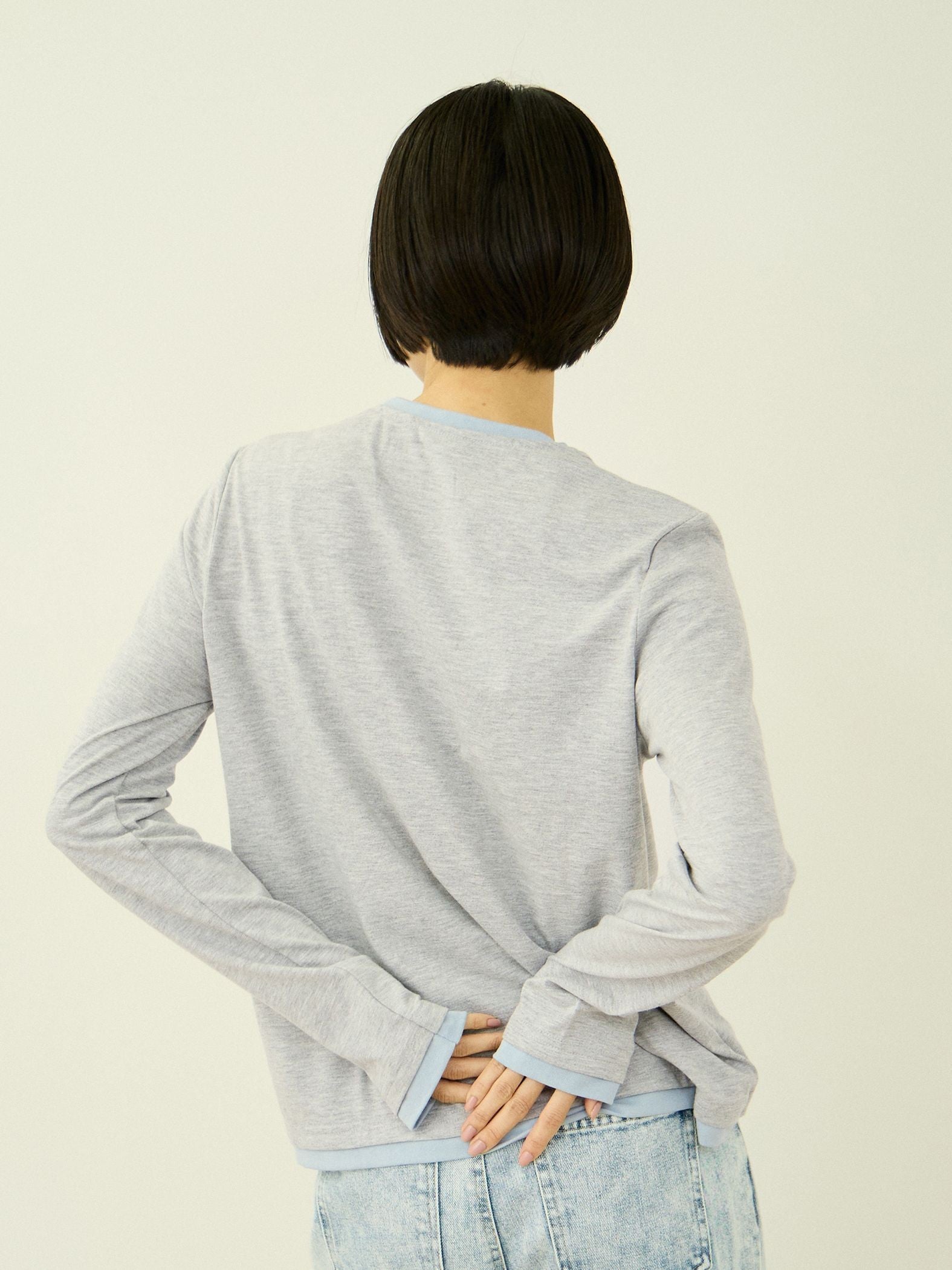 ヘンリーネックレイヤードTシャツ