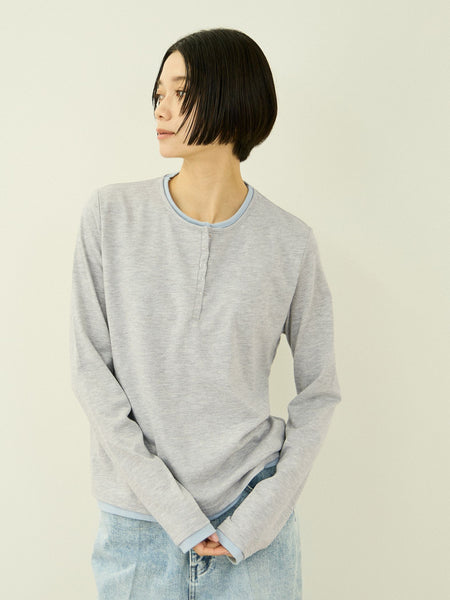 ヘンリーネックレイヤードTシャツ