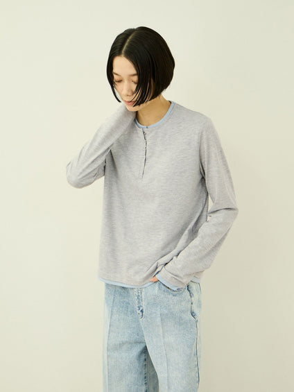 ヘンリーネックレイヤードTシャツ