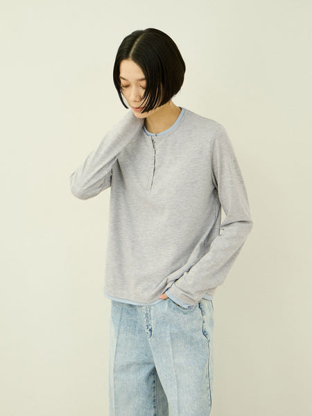 ヘンリーネックレイヤードTシャツ