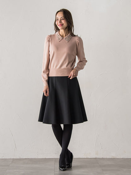 【新色追加】襟ビジューニット