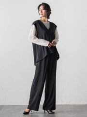 【大きいサイズ】ハイストレッチカルゼワイドパンツ