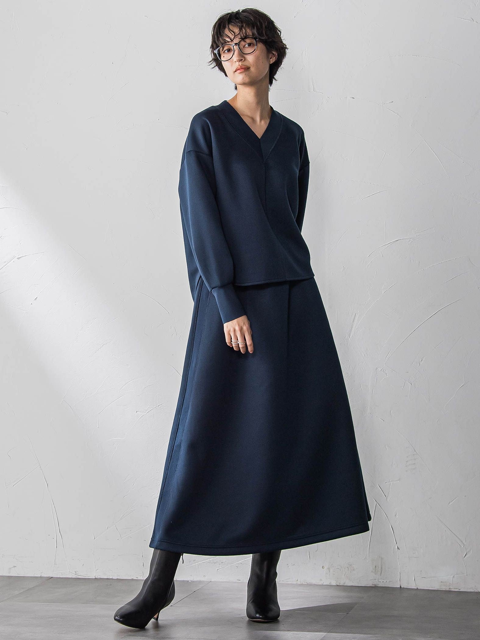 軽量ボンディングスカートセットアップ≪洗濯機で洗える≫