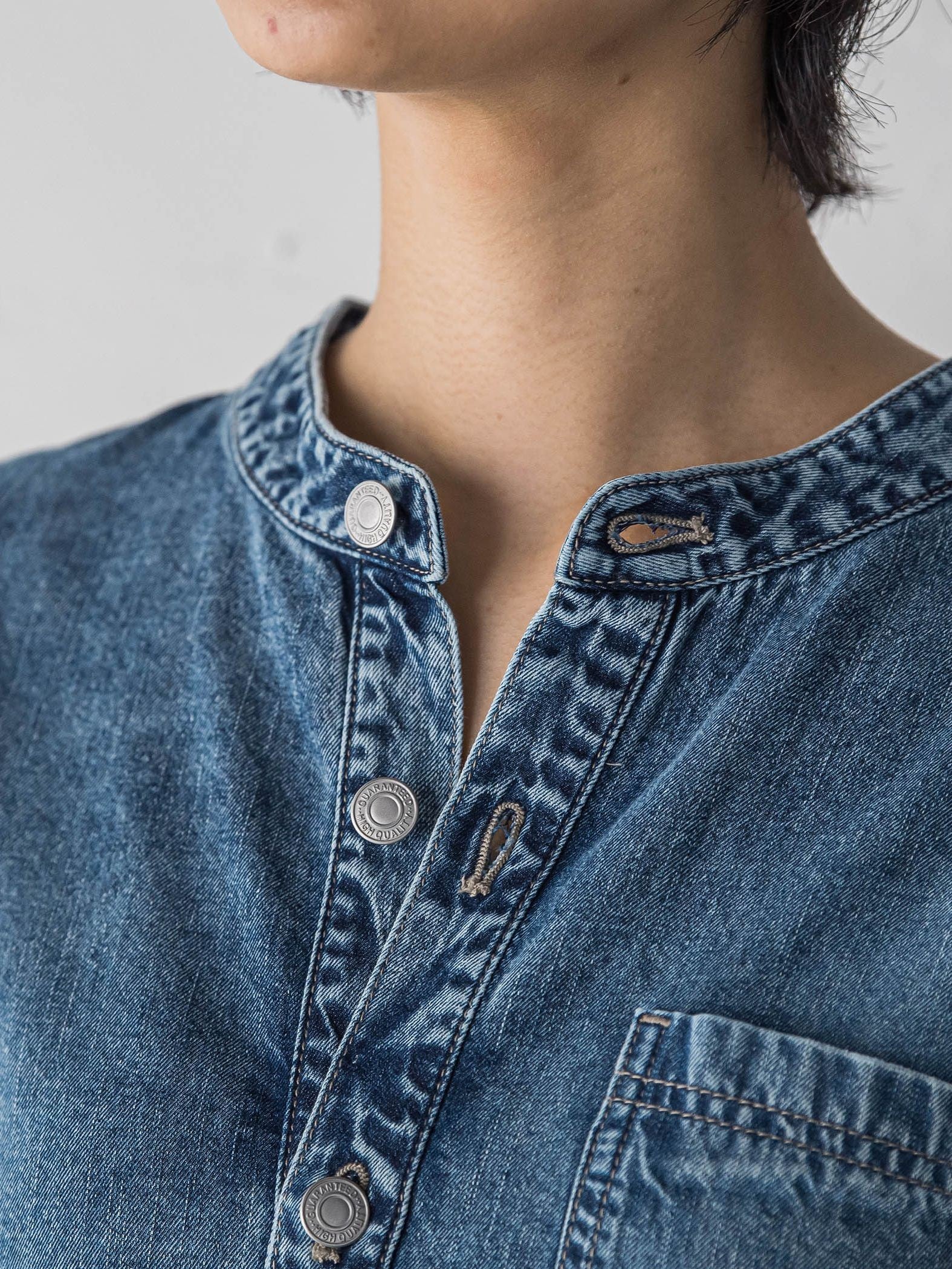 デニムバンドカラーシャツワンピース