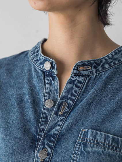 デニムバンドカラーシャツワンピース