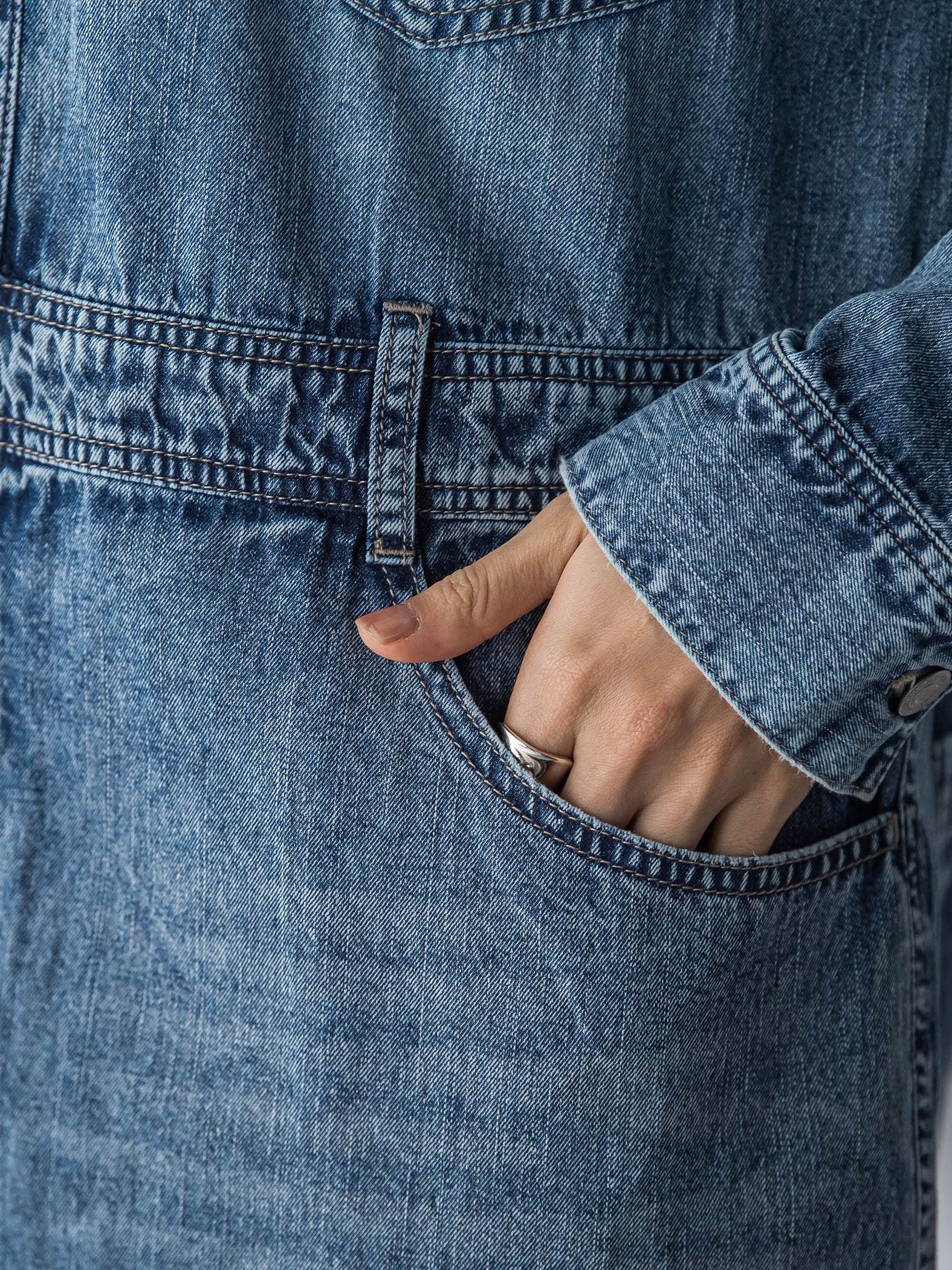 デニムバンドカラーシャツワンピース